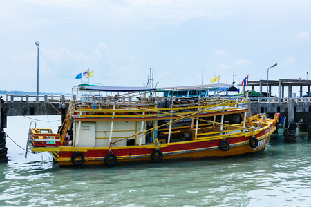 Rayong, Thailand - April, 28, 2017 : Thailand fishing boat at dock on the sea at Rayong, Thailandのeditorial素材