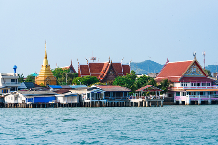Chon Buri, Thailand - April, 27, 2017 : View of Houses and temple are located by the sea at Sattahip, Chon Buri, Thailandのeditorial素材
