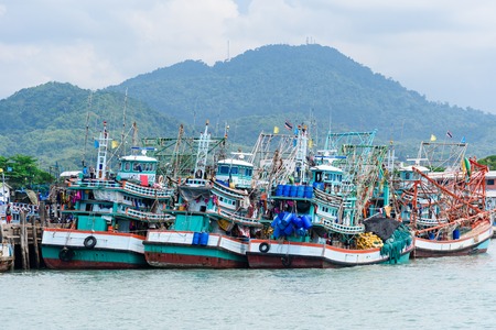 Rayong, Thailand - April, 28, 2017 : Thailand fishing boat at dock on the sea at Rayong, Thailandのeditorial素材