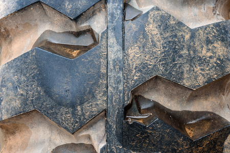 Close up of old tire tread textureの写真素材