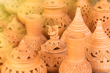 Nonthaburi, Thailand - June, 11, 2017 : Traditional pottery earthenware, ceramic pot at Koh Kret, Nonthaburi, Thailandのeditorial素材