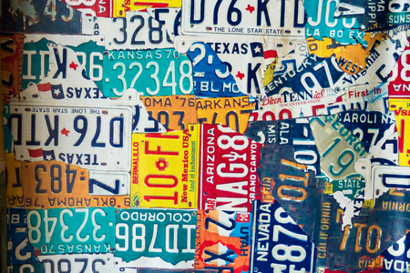 Phetchabun, Thailand - July, 15, 2017 : Vinyl sign plate old car license plates at Route 12 coffee shop at Khao Kho Phetchabun Thailand.のeditorial素材