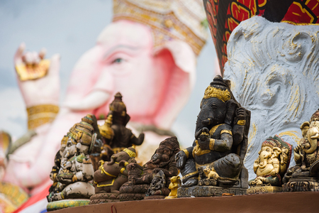 Nakhon Nayok, Thailand - July, 16, 2017 : Ganesh statue thai called Phra Pikanet at indoor for people visit and respect praying at Ganesha park temple Nakhon Nayok, Thailand.のeditorial素材
