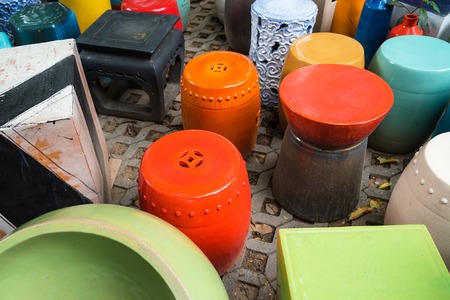 Ratchaburi, Thailand - July, 23, 2017 : Colorful ceramic and outdoor display of a Tao Hong Tai ceramic factory the famous attraction at Ratchaburi, Thailandのeditorial素材