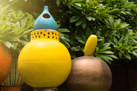 Ratchaburi, Thailand - July, 23, 2017 : Colorful ceramic and outdoor display of a Tao Hong Tai ceramic factory the famous attraction at Ratchaburi, Thailandのeditorial素材