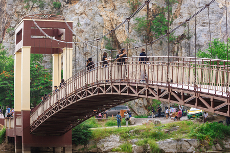 Ratchaburi, Thailand - July, 23, 2017 : Unidentified name Tourist in Khao Hin Ngu Rock Park at Ratchaburi, Thailandのeditorial素材