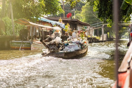 Bangkok, Thailand - July, 30, 2017 : Motorboat Travel in Khlong Bang Noi Chao Phraya River Branch Canal at Bangkok, Thailand.のeditorial素材