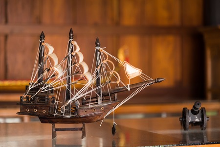 wooden handmade clipper ship for home decorationの写真素材