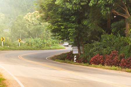 Nan, Thailand - September, 24, 2017 : A view of a road in Phu Lanka National Park at Nan Province, Thailand.のeditorial素材