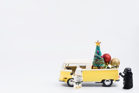 Nonthaburi, Thailand - November, 14, 2017 : Lego star wars stormtrooper truck driver to send christmas trees at Christmas day.Theme Christmas day background.のeditorial素材