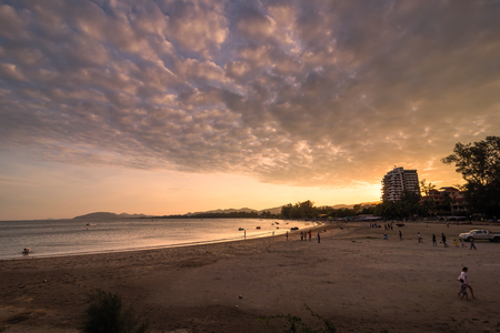 View of Khao Takiab beach in the sunset at Prachuab Khirikhan,Thailandの写真素材
