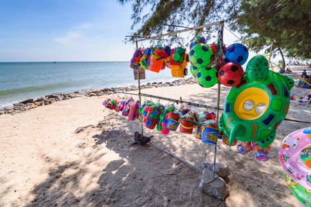 Prachuab Khirikhan, Thailand - November, 26, 2017 : A lot of inner rings for sale on the beach at Hua Hin beach Prachuab Khirikhan, Thailandのeditorial素材