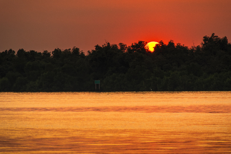 View of the Chao Phraya River at estuary in sunsrt time at Samut Prakan, Thailandの写真素材