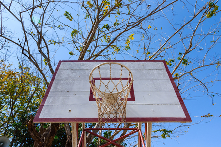 Basketball hoop on blue sky background