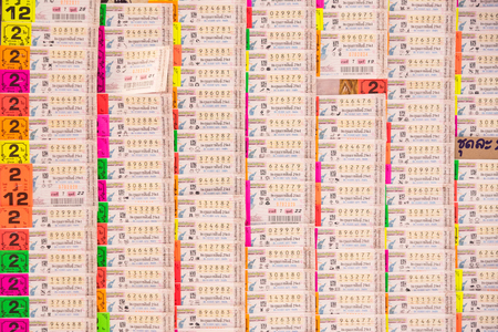 Nonthaburi, Thailand - February, 04, 2018 : Thai lottery tickets for sale at Wat Takian temple Nonthaburi, Thailandのeditorial素材