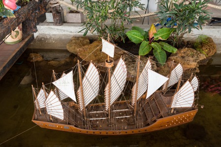 Bangkok,Thailand - March, 24, 2018 : Ship model to be lucky in in the food court at Bangkok,Thailandのeditorial素材