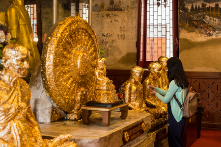 Phetchaburi, Thailand - March, 26, 2018 : Golden Buddha statue of Wat Phra Sri Mahathat Woramahawihan temple in Phetchaburi, Thailandのeditorial素材