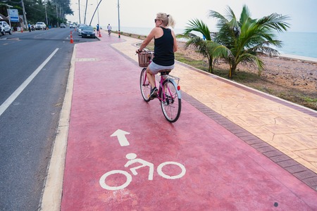 Prachuab Khirikhan, Thailand - March, 25, 2018 : Unidentified name cyclist to exercise in the morning at Prachuab Khirikhan, Thailandのeditorial素材