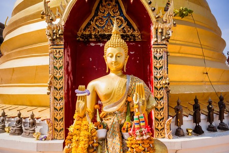 Chachoengsao, Thailand - April, 15, 2018 : Golden Buddha statue of Wat Hong Thong temple in...
