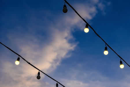 Decorative beautiful vintage lamp bulbs at twilight time