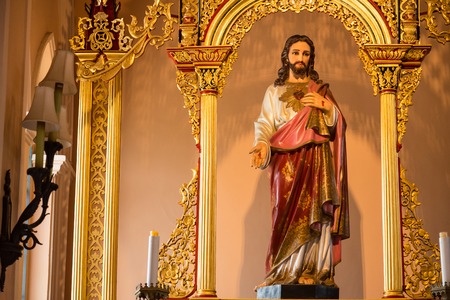 Chanthaburi, Thailand - April, 27, 2018 : Statue of Christian god of Nativity of Our Lady Cathedral Catholic Church at Chanthaburi, Thailand.のeditorial素材
