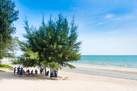 Chanthaburi, Thailand - April, 27, 2018 : Unidentified name Tourists enjoy white sand beach on the Chao Lao Beach beach in day time at Chanthaburi, Thailandのeditorial素材