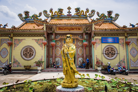 Chanthaburi, Thailand - April, 27, 2018 : The Chinese Temple at Dragon Buppharam Temple, People go to temple to pray for good luck and success in life at Chanthaburi, Thailandのeditorial素材