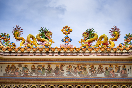 Chanthaburi, Thailand - April, 27, 2018 : The Chinese Temple at Dragon Buppharam Temple, People go to temple to pray for good luck and success in life at Chanthaburi, Thailandのeditorial素材