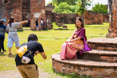 Lop Buri, Thailand - April, 29, 2018 : Unidentified name tourists visit at King Narai's Palace Phra Narai Ratchaniwet in Lopburi Province in Thailand.のeditorial素材