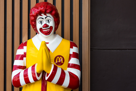 Bangkok,Thailand - June, 02, 2018 : Mascot of McDonald's restaurant, Ronald McDonald posed the Thai...