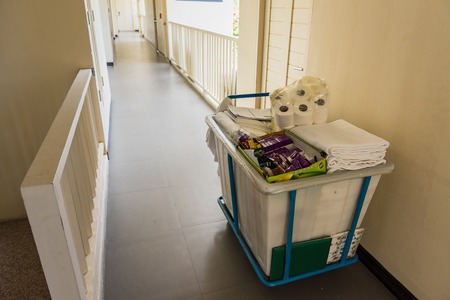 Prachuap Khiri Khan,Thailand - June, 03, 2018 : Housekeeping cart of D varee diva kiang haad beach hotel Hua Hin city Prachuab Khirikhan, Thailandのeditorial素材