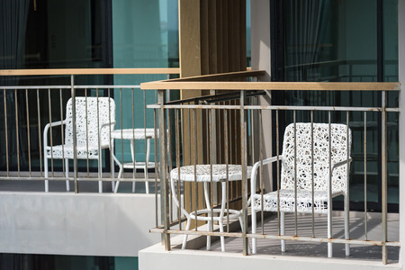 Table chair on the balcony.Thailand.の写真素材