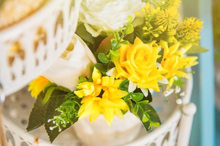 Bright and beautiful colors of plastic flowersの写真素材