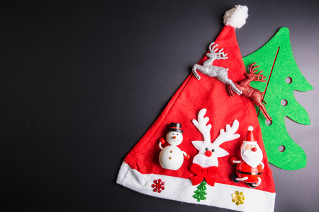 Christmas decorations on black background with copy space.Christmas day conceptの写真素材