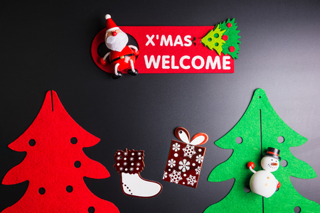 Christmas decorations on black background with copy space.Christmas day conceptの写真素材