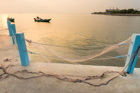Fishing nets on fishing pier.Thailandの写真素材