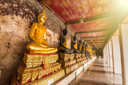 Golden Buddha Statue of Wat Suthat Devaravaram temple landmark of Bangkok, Thailandの写真素材