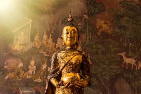 Golden Buddha Statue of Wat Suthat Devaravaram temple landmark of Bangkok, Thailandの写真素材