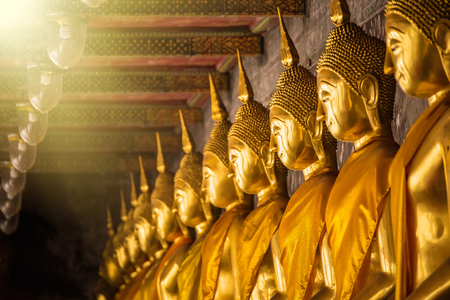 Golden Buddha Statue of Wat Suthat Devaravaram temple landmark of Bangkok, Thailandの写真素材