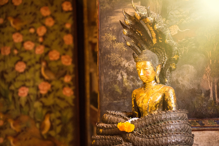 Golden Buddha Statue of Wat Suthat Devaravaram temple landmark of Bangkok, Thailandの写真素材