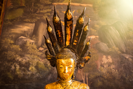 Golden Buddha Statue of Wat Suthat Devaravaram temple landmark of Bangkok, Thailandの写真素材
