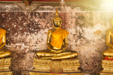 Golden Buddha Statue of Wat Suthat Devaravaram temple landmark of Bangkok, Thailandの写真素材