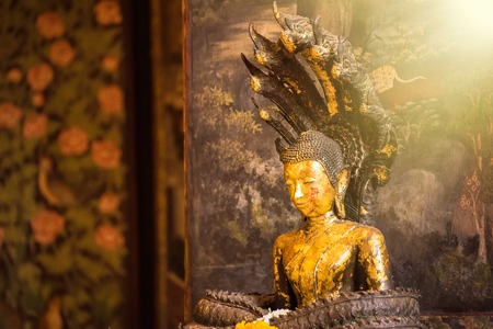 Golden Buddha Statue of Wat Suthat Devaravaram temple landmark of Bangkok, Thailandの写真素材