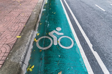 The symbol of the bike's path is on the road.Thailandの写真素材