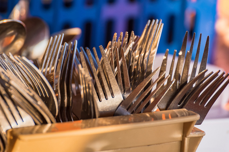 A bunch of silver forks wareの写真素材