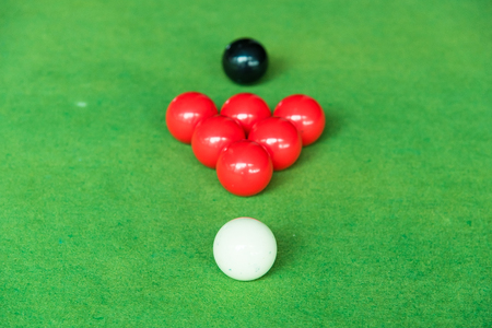 Close up snooker ball on the green snooker tableの写真素材