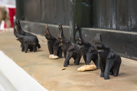 Black elephants made from wood.selective focus.の写真素材