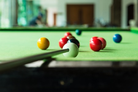 Close up snooker ball on the green snooker tableの写真素材