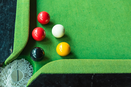 Close up snooker ball on the green snooker table
