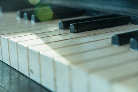 Details of vintage,wooden piano keysの写真素材